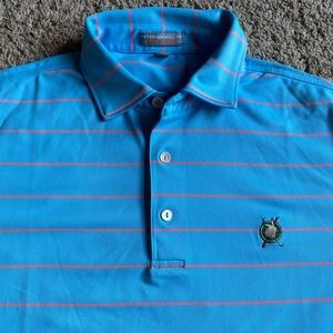 Peter Millar Golf Polo Shirt Red Stick Club Summer Comfort Medium Blue Florida